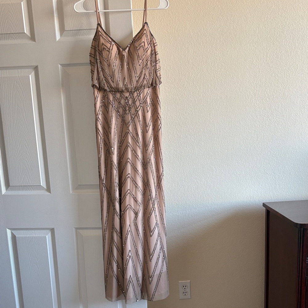 Adrianna Papell Beaded Maxi Dress in Nude